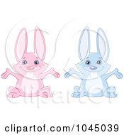 Royalty Free RF Clip Art Illustration Of A Digital Collage Of Cute Blue And Pink Rabbits With Open Arms by yayayoyo