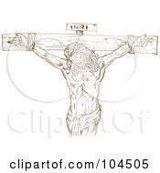 Poster, Art Print Of Brown Sketch Of Inri Over Jesus Christ On A Crucifix