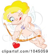 Royalty Free RF Clip Art Illustration Of A Baby Cupid Aiming Loves Arrow by yayayoyo