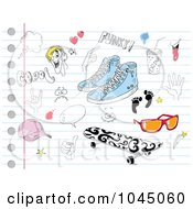 Poster, Art Print Of Digital Collage Of Shoes Skateboard Sunglasses And Other Doodles On Ruled Paper
