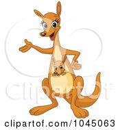 Royalty Free RF Clip Art Illustration Of A Cute Mother Kangaroo With A Joey Standing And Presenting