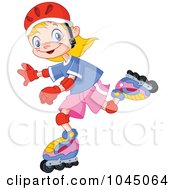 Poster, Art Print Of Happy Girl Roller Blading With Safety Gear