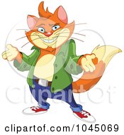 Royalty Free RF Clip Art Illustration Of A Cool Cat Standing Upright And Shrugging