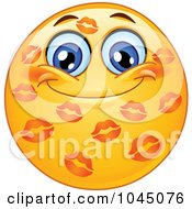 Poster, Art Print Of Grinning Emoticon Covered In Lipstick Kisses
