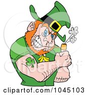 Royalty Free RF Clip Art Illustration Of A Leprechaun Smoking A Pipe And Flexing His Tattooed Arm