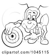 Royalty Free RF Clip Art Illustration Of A Black And White Outline Of A Bug Holding A Target