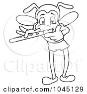 Royalty Free RF Clip Art Illustration Of A Black And White Outline Of A Bug Playing A Flute