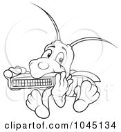 Poster, Art Print Of Black And White Outline Of A Bug Playing A Harmonica