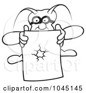 Poster, Art Print Of Black And White Outline Of A Bug Holding Paper With A Hole