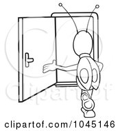 Poster, Art Print Of Black And White Outline Of A Bug Walking In A Door