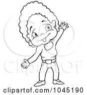 Royalty Free RF Clip Art Illustration Of A Black And White Outline Of An Aunt Waving