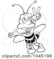 Royalty Free RF Clip Art Illustration Of A Black And White Outline Of A Peace Bee by dero
