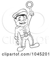 Royalty Free RF Clip Art Illustration Of A Black And White Outline Of A Train Dispatcher by dero