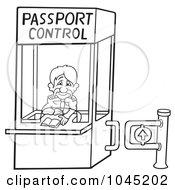 Royalty Free RF Clip Art Illustration Of A Black And White Outline Of A Passport Control Booth