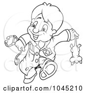 Royalty Free RF Clip Art Illustration Of A Black And White Outline Of A Veterinarian Carrying A Mouse