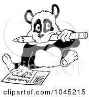 Royalty Free RF Clip Art Illustration Of A Black And White Outline Of A Panda Writing A Letter