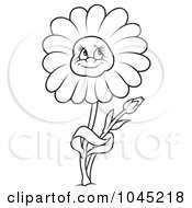 Royalty Free RF Clip Art Illustration Of A Black And White Outline Of A Daisy Character