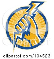 Royalty Free RF Clipart Illustration Of A Hand Holding A Lightning Bolt Logo