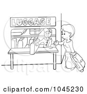 Poster, Art Print Of Black And White Outline Of A Woman With Luggage At A Rail Station