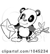 Poster, Art Print Of Black And White Outline Of A Panda Holding An Envelope