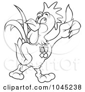 Royalty Free RF Clip Art Illustration Of A Black And White Outline Of A Hero Rooster by dero