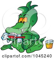 Royalty Free RF Clip Art Illustration Of A Crocodile Brushing His Teeth by dero