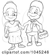 Poster, Art Print Of Black And White Outline Of An Aunt And Uncle Holding Hands