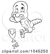 Royalty Free RF Clip Art Illustration Of A Black And White Outline Of A Worm Breaking A Glass by dero