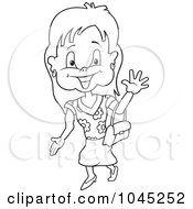 Royalty Free RF Clip Art Illustration Of A Black And White Outline Of A Girl Carrying A Purse