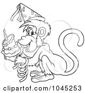 Poster, Art Print Of Black And White Outline Of A Birthday Monkey