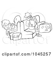 Royalty Free RF Clip Art Illustration Of A Black And White Outline Of People Waiting At A Rail Station