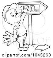 Poster, Art Print Of Black And White Outline Of A Man Pointing To A Directional Sign