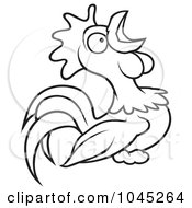 Poster, Art Print Of Black And White Outline Of A Crowing Rooster