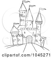 Poster, Art Print Of Cartoon Black And White Outline Design Of A Path Leading To A Castle