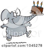 Poster, Art Print Of Cartoon Birthday Elephant Carrying A Cake