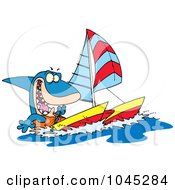 Poster, Art Print Of Cartoon Shark Sailing A Catamaran