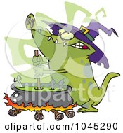 Poster, Art Print Of Cartoon Witch Alligator Sitring A Cauldron