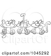 Poster, Art Print Of Cartoon Black And White Outline Design Of No Evil Cats