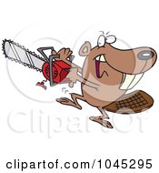 Cartoon Beaver Using A Chainsaw