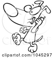 Poster, Art Print Of Cartoon Black And White Outline Design Of A Dog Talking On A Cell Phone