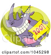 Poster, Art Print Of Cartoon New Year Rhino Holding A Sign
