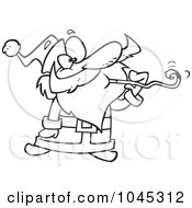 Royalty Free RF Clip Art Illustration Of A Cartoon Black And White Outline Design Of Santa Celebrating