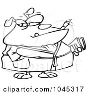 Royalty Free RF Clip Art Illustration Of A Cartoon Black And White Outline Design Of A Bulldog Smoking A Cigar In His Robe by toonaday
