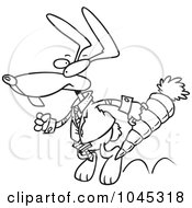 Royalty Free RF Clip Art Illustration Of A Cartoon Black And White Outline Design Of A Business Rabbit Carrying A Carrot Case
