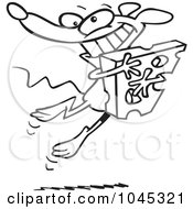 Poster, Art Print Of Cartoon Black And White Outline Design Of A Happy Mouse Hugging Cheese