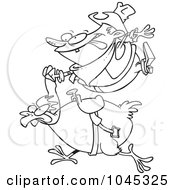 Poster, Art Print Of Cartoon Black And White Outline Design Of A Cowboy Riding A Chicken
