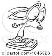 Royalty Free RF Clip Art Illustration Of A Cartoon Black And White Outline Design Of A Chihuahua On A Scale by toonaday