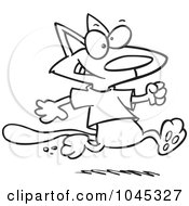 Royalty Free RF Clip Art Illustration Of A Cartoon Black And White Outline Design Of A Cat Running In A T Shirt