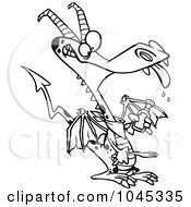 Cartoon Black And White Outline Design Of A Dragon Holding Ketchup