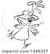 Poster, Art Print Of Cartoon Black And White Outline Design Of A Chicken Dancing